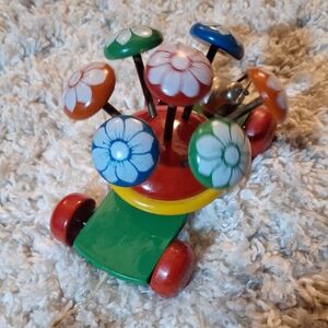 Vintage Wooden Pull Toy. Has Bell In Back